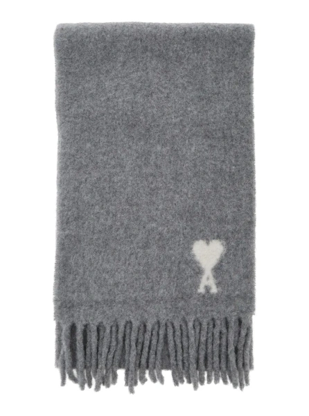 Esarfa Scarf in alpaca and wool with gray AMI de Coeur jacquard unisex