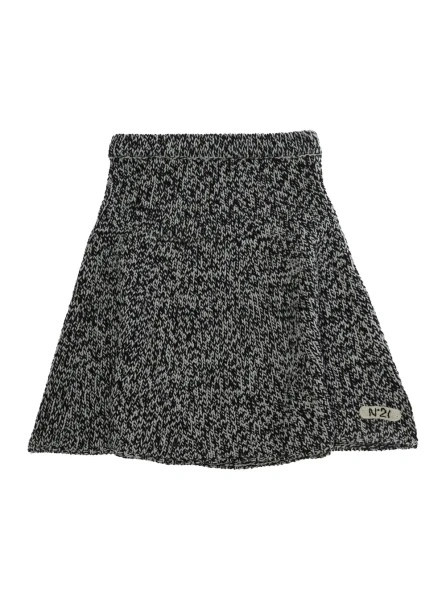 Fusta Black Short flared skirt with logo patch on the front in wool blend Girl