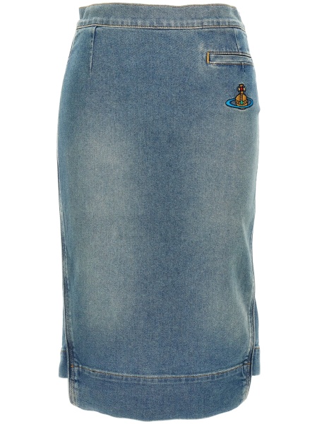 Fusta de blugi Vivienne Westwood albastra din spandex/elastan si bumbac organic