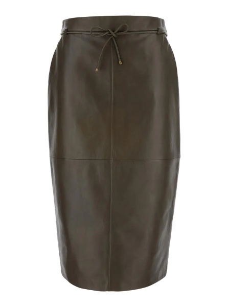 Fusta 'Fantino' Khaki green Skirt with Bow on the Front and Zip Closure on the Back in Leather for Women