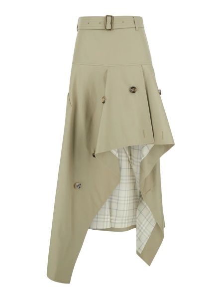 Fusta 'Heather' Beige skirt with Asymmetrical Design and Lining with Check Motif in Cotton for Women