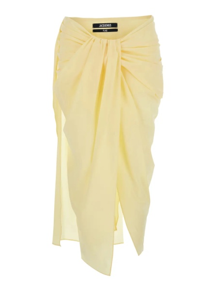Fusta 'La Jupe Pareo' Yellow Midi Skirt with Hidden Zip Closure on the Side and Draping on Front and Back in Tech Fabric for Women
