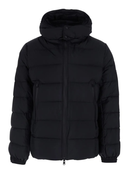 Geaca de Iarna 'Borbore' Black Down jacket with removable hood and logo patch on the sleeve in Tech Fabric for men