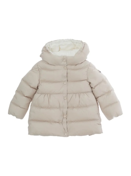 Geaca de Iarna 'Charlotte' Pink Down Jacket with hood and logo patch on the sleeve in Tech Fabric Baby