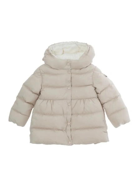 Geaca de Iarna 'Charlotte' Pink Down Jacket with hood and logo patch on the sleeve in Tech Fabric Baby