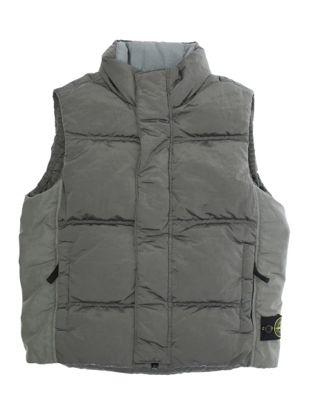 Geaca de Iarna Grey Sleeveless Down Jacket with Logo Patch on the Front in Tech Fabric Boy