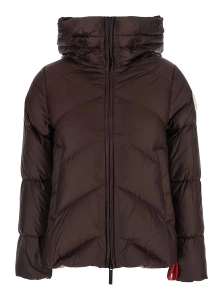 Geaca de Iarna 'Helsinki' Brown Down jacket with hood and logo patch on the sleeve in Tech Fabric women