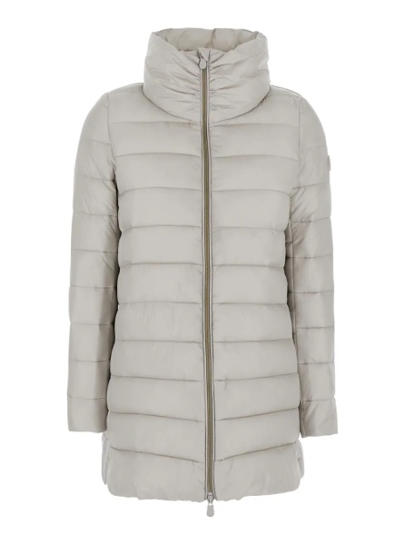 Geaca de Iarna 'Lydia' Beige Down Jacket with High Neck and Logo Patch on the Sleeve in Tech Fabric Woman