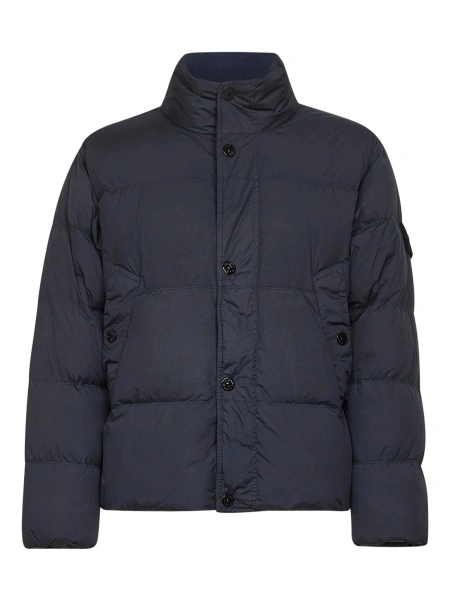 Geaca de iarna Stone Island albastra din poliuretan si poliamida