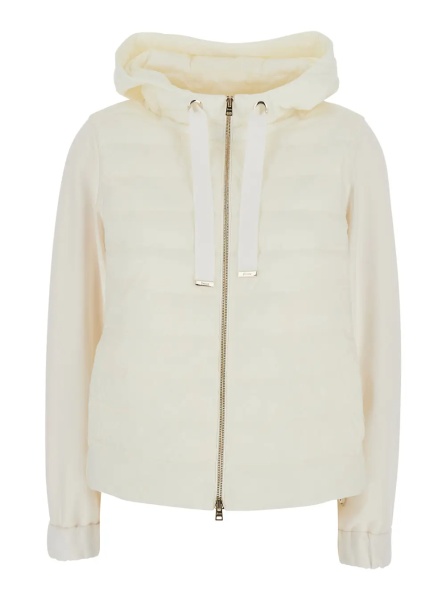 Geaca de Iarna White Hooded Puffer Jacket with Drawstring and Quilted Design in Tech Fabric and Cotton for Women