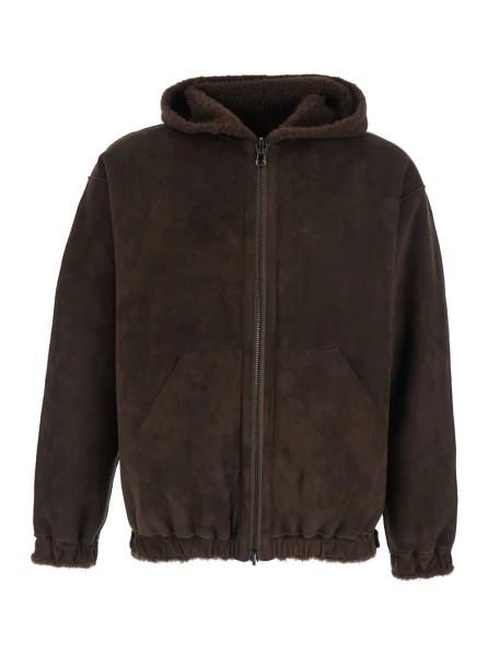 Geaca de Piele Brown Shearling with fixed hood and elastic hem in eco fur women