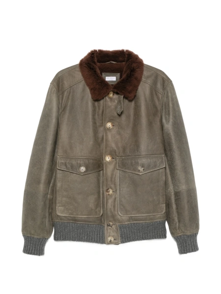 Geaca de piele Brunello Cucinelli verde din piele