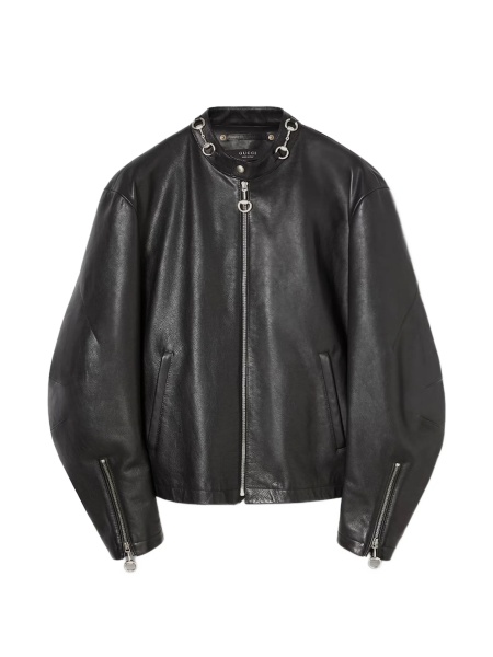 Geaca de piele Gucci Horsebit neagra din piele