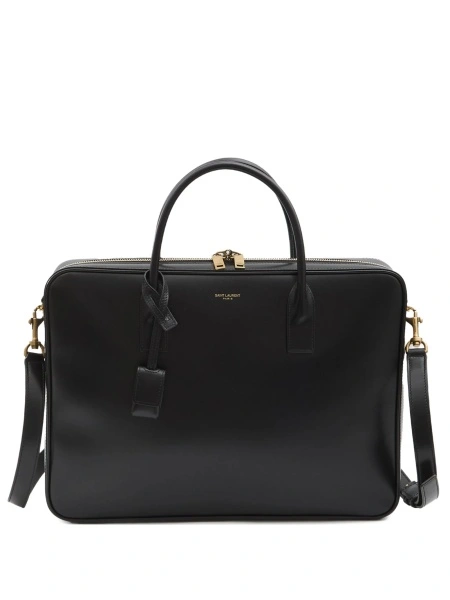 Geanta de laptop Saint Laurent Sac De Jour neagra din piele si alama
