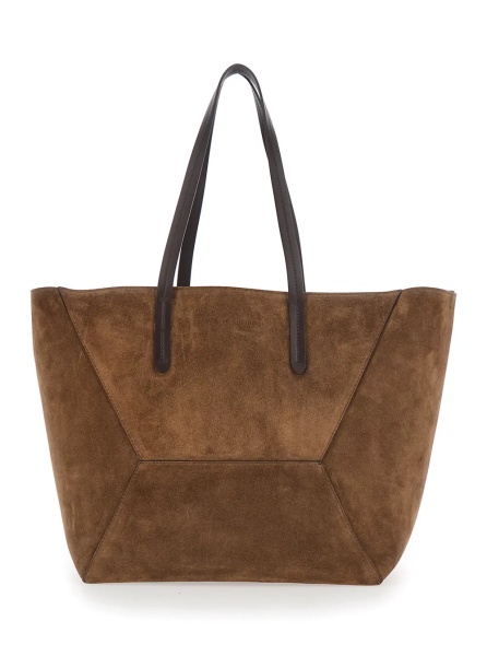 Geanta de mana 'Duo' Brown tote bag with Panelled Design and Two Top Handles in Suede for Women