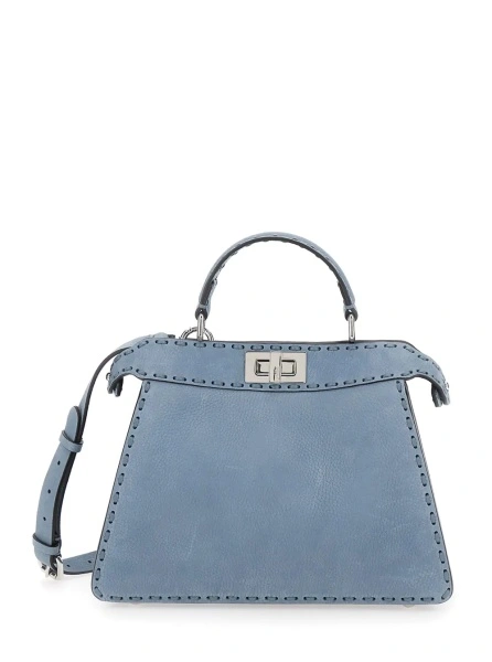 Geanta de mana Fendi 'Peekaboo' albastra din piele 'Peekaboo ISeeU Small'