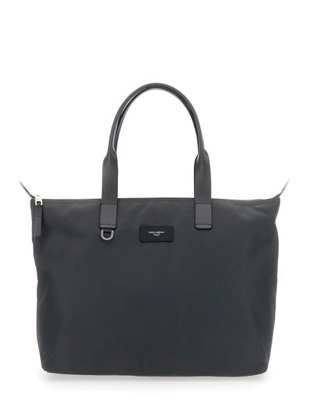 Geanta de mana Grey Tote Bag with Two Top Handles and Logo Plaque on the Front in Tech Fabric Man