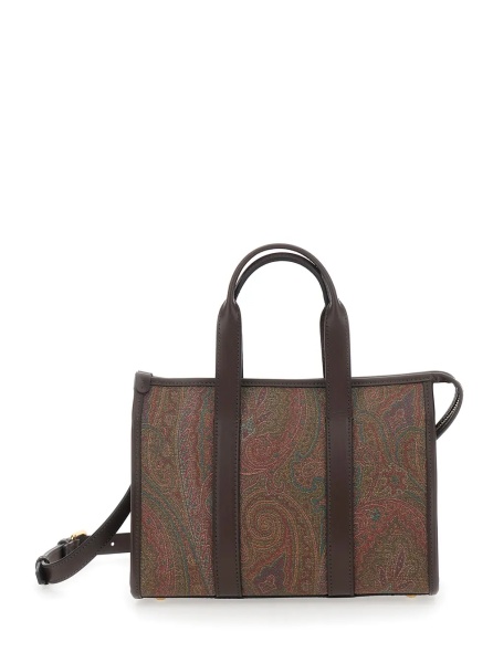 Geanta de mana Handbag 'Arnica' Small with Adjustable and Removable Shoulder Strap and Paisley Motif All-Over in Brown Canvas for Women