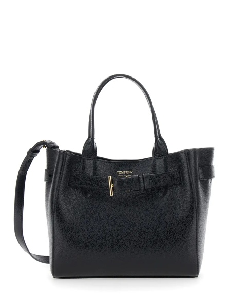 Geanta de mana Handbag 'Audrey Piccola' with Adjustable Strap and Logo Lettering on the Front in Grained Black Leather for Women
