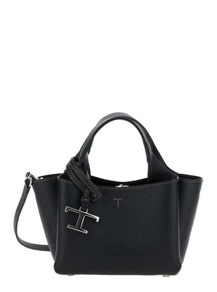 Geanta de mana Handbag with Removable Metal Pendant in Black Leather for Women