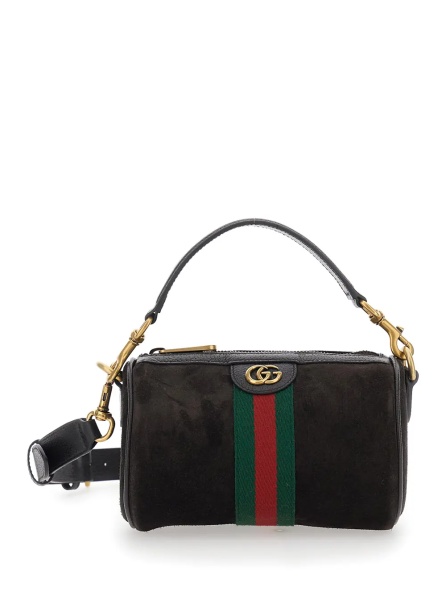 Geanta de mana 'Ophidia Mini' Brown Handbag with GG Logo and Web Detail on the Front in Suede Man