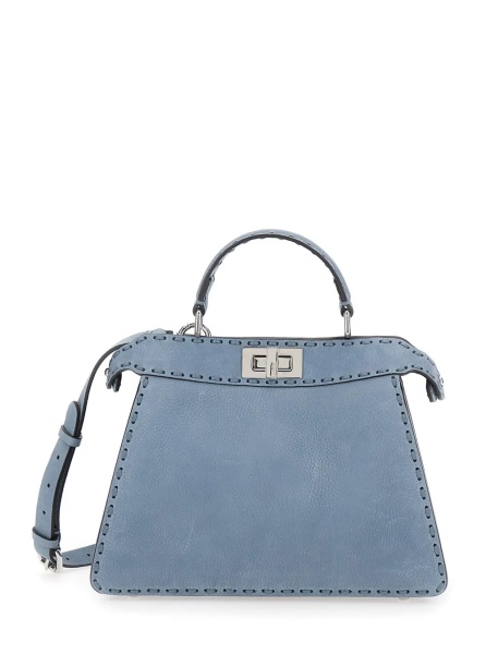 Geanta de mana 'Peekaboo ISeeU Small' Light Blue Handbag with Shoulder Strap in Roman Leather Woman