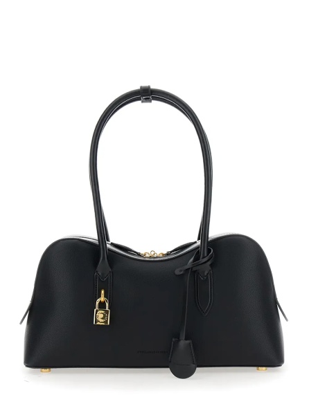 Geanta de mana 'Ryder' Black Handbag with Two Top Handles and Front Padlock Detail with Logo in Ecoleather Woman