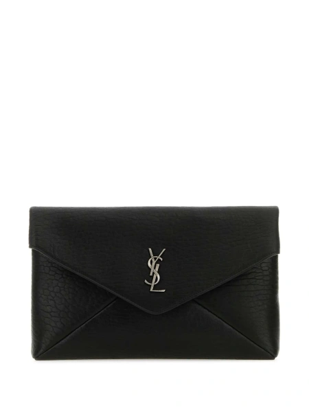 Geanta de mana Saint Laurent Envelope neagra din piele si alama