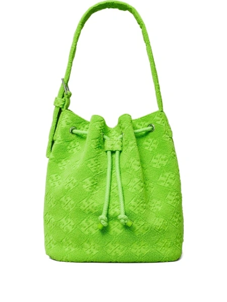 Geanta de mana Tory Burch verde din elastan si piele