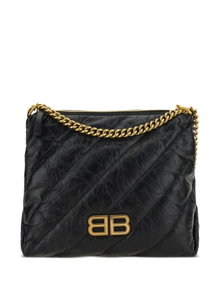 Geanta de umar Balenciaga Crush neagra din piele