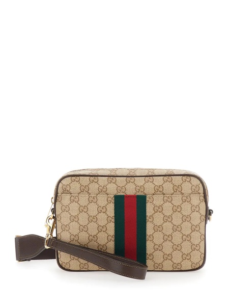 Geanta de umar Beige Crossbody bag with Web on the Front and Adjustable and Removable Strap in GG Canvas for Men