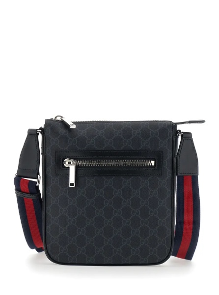 Geanta de umar Black Crossbody Bag with Adjustable Strap with Web Motif and a Zip Pocket on the Front in GG Canvas for Men