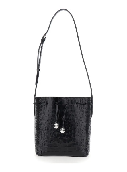 Geanta de umar Black Crossbody bag with Bucket Design and Front Charm in Leather for Women