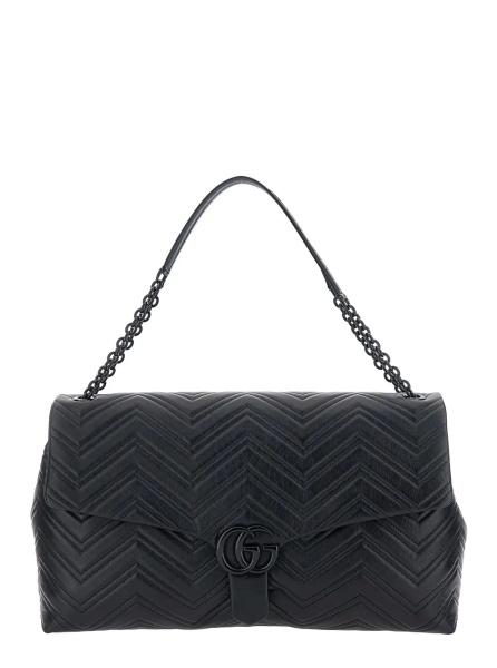 Geanta de umar Black Crossbody bag with Sliding Chain Strap and GG Closure on Front in Leather for Women