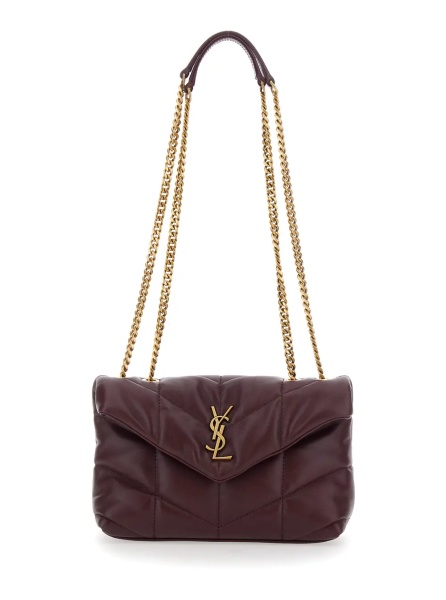 Geanta de umar Bordeaux Crossbody bag with Two Handles with Chain and Cassandre Plaque on the Front in Leather Woman