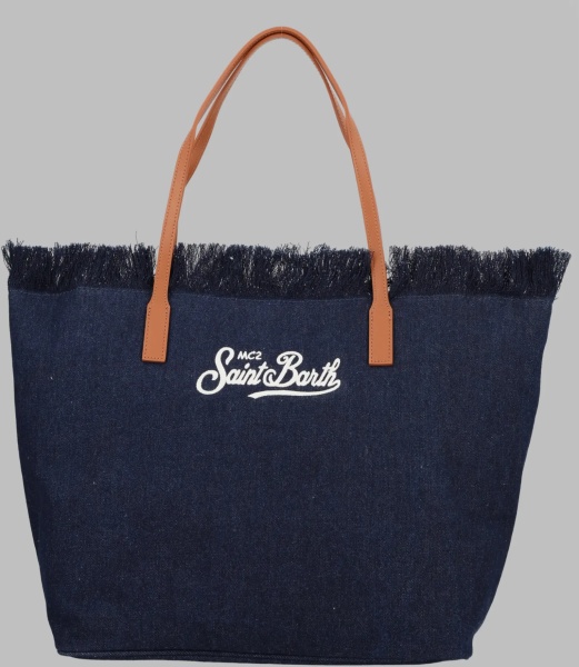 Geanta de umar Borsa "City" In Denim Con Frange