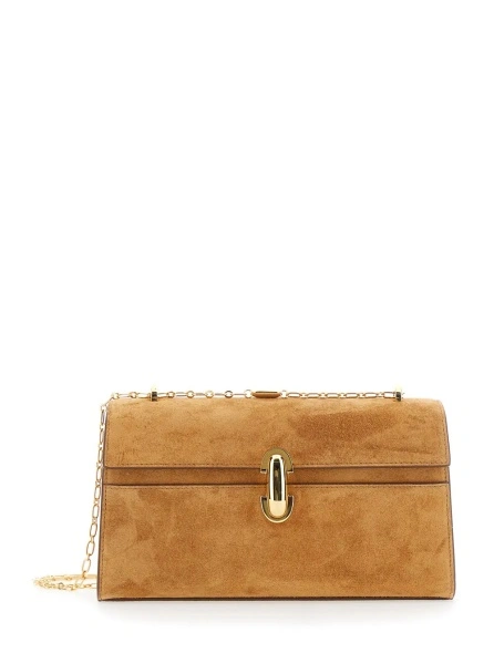 Geanta de umar 'Chain Symmetry' Brown Crossbody bag with Chain Strap and Turn Lock Closure on Front in Suede for Women