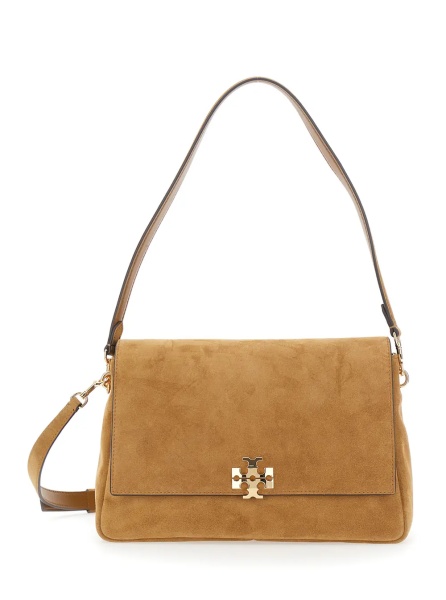 Geanta de umar 'Charlie' Brown Medium Crossbody Bag with Adjustable and Removable Strap and T Plaque on the Front in Suede for Women