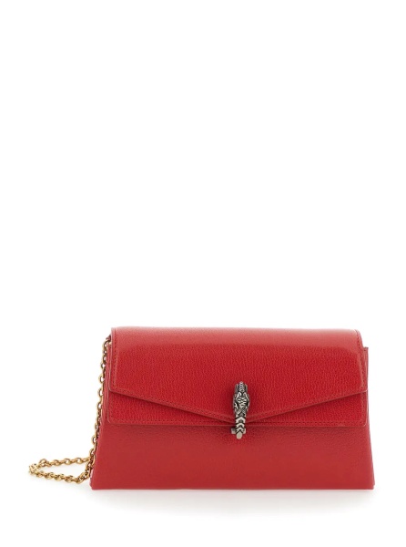 Geanta de umar 'Dyonisus' Red Small Shoulder bag with Removable Chain Strap and Front Plate in Leather for Women