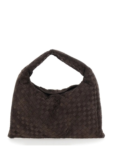 Geanta de umar 'Hopì' Brown Shoulder Bag with Top Handle and Intreccio Motif in Leather for Women