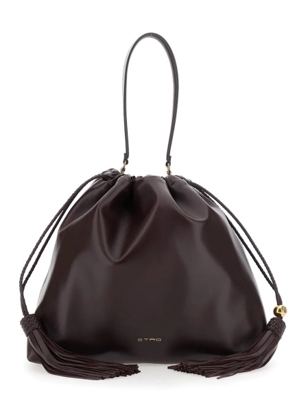 Geanta de umar 'Kalispera' Black Shoulder bag with Drawstring Closure in Leather for Women