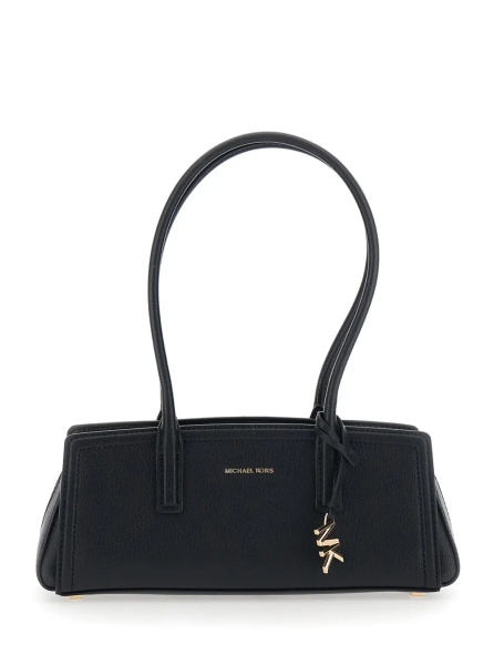 Geanta de umar 'Laila' Black Shoulder Bag with Logo Plate on the Front in Leather for Women