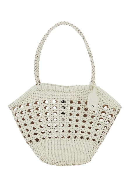 Geanta de umar 'Lip' White Shoulder Bag with Rounded Handles and Woven Design in Leather Women