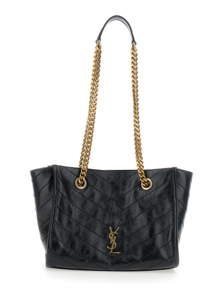 Geanta de umar 'NIKI small' black Shoulder bag with YSL metal logo plaque on the front in quilted leather for Women