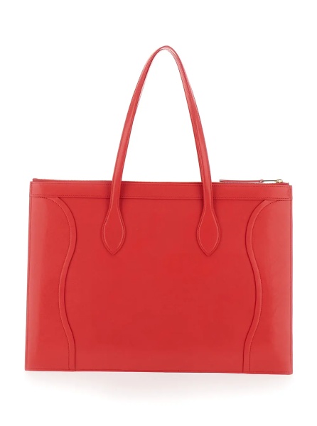 Geanta de umar Red Leather Shoulder Bag with Front Zip Pocket and Two Top Handles for Women