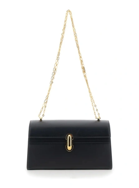 Geanta de umar Shoulder Bag 'CHAIN SYMMETRY' with Smooth Black Leather Chain Detail for Women