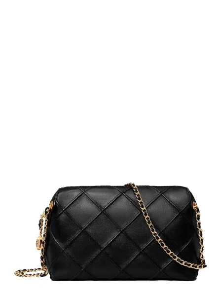 Geanta de umar Shoulder Bag 'Fleming' with Chain Strap and Diamond Quilting in Black Leather for Women