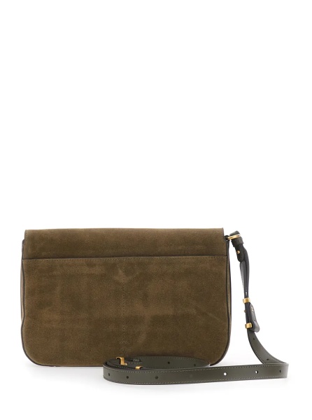 Geanta de umar Shoulder Bag with Suede Details Green Women