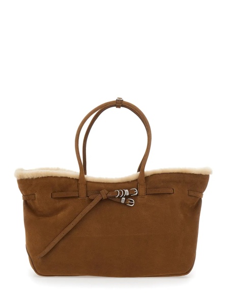 Geanta de umar Shoulder bag with zip closure in beige shearling for women