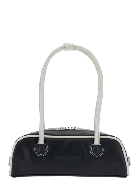 Geanta de umar 'Soft Baguette' Black Mini Shoulder Bag with Logo Lettering on the Front in Leather for Women